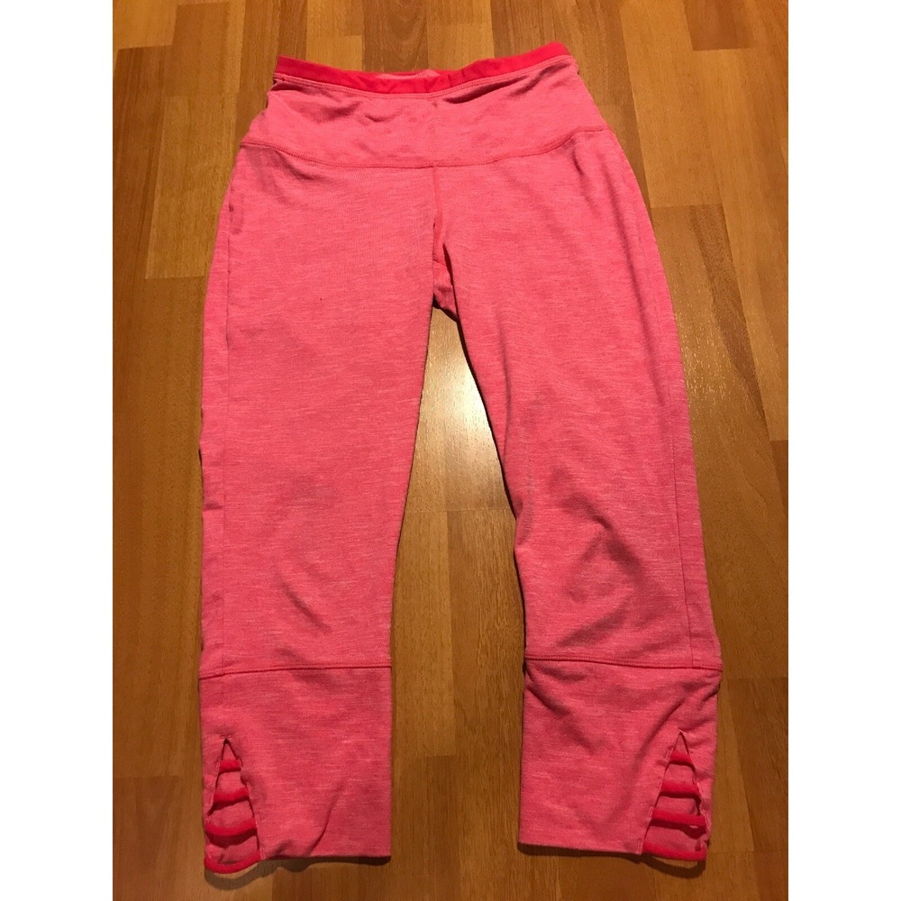 Prana Leggings Capri Cropped Size XS Extra Small Heathered‎ Pink Criss Cross Leg